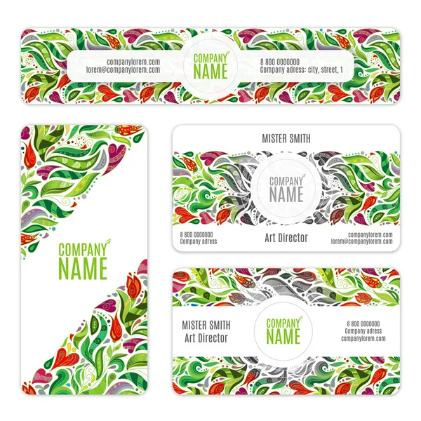 Corporate Identity vector templates set with flowers and leaves in zentangle doodle style — Διανυσματικό Αρχείο