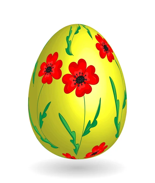 Isolated Easter eggs. Happy Easter. Vector objects. 3D. Realistic Easter eggs. Vector background. Poppy flowers on yellow egg. — Stock Vector