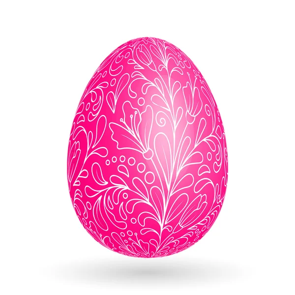 Ilustración vectorial de huevo de Pascua floral sobre fondo blanco. Patrón floral blanco en huevo rosa . — Vector de stock