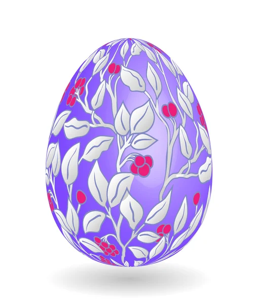 Isolated Easter eggs. Happy Easter. Vector objects. 3D. Realistic Easter eggs. Vector background. Silver leaves on lilac egg. — Stock Vector