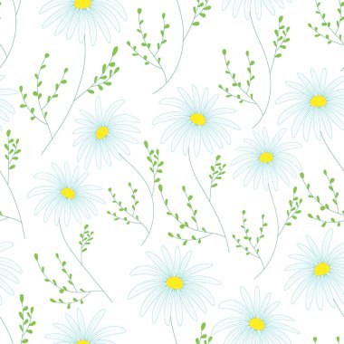 Çiçek seamless modeli ile narin çiçekler, el-çizim. Vektör çizim. Daisy temalı yinelenen desen
