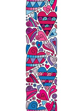 Doodle textured hearts seamless decorative line. Hand drawn henna borders.  Tattoo. Orange red bright pattern.