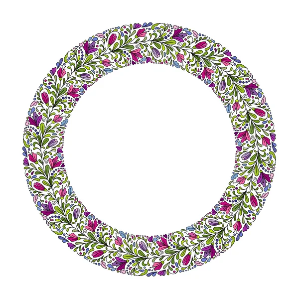 Doodle el çekilmiş çiçekli çerçeve ile vektör çiçek çelenk kartı Boho tasarım. Ayrıca düğün davetiyesi kullanılabilir ve tarihi bildirimi kartı kaydedin — Stok Vektör