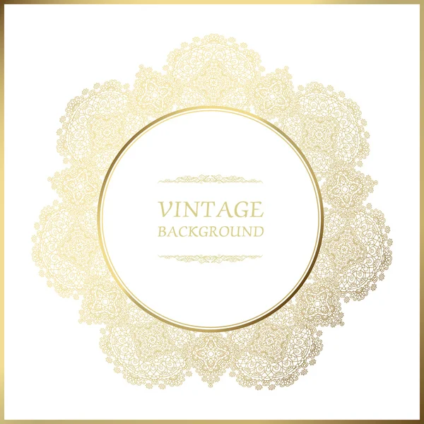 Vintage background, ornamental round frame, vector gold label template. Golden frame on white background. — Stock Vector