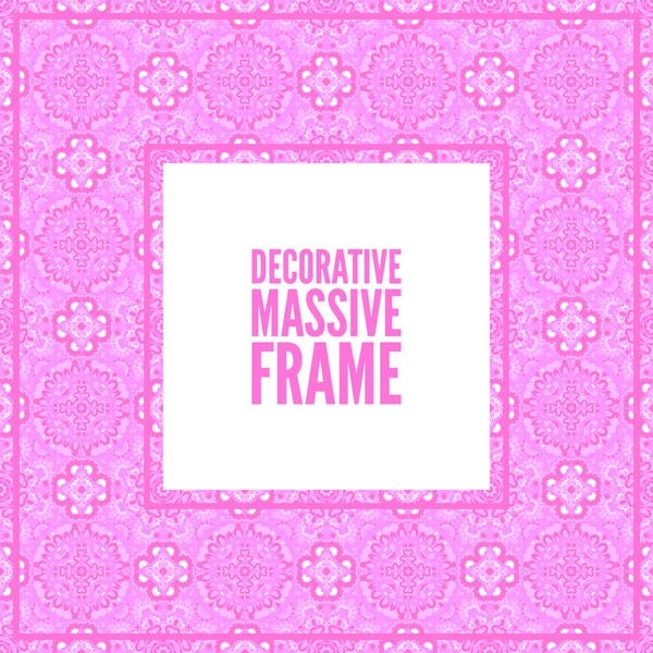 Decorative colorful square frame with lace ornament. Oriental style. Card template with place for logo and text. Vintage vector background, pink rose — Wektor stockowy