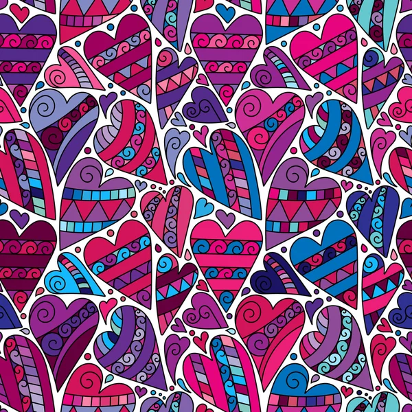 Vector Doodle Hearts Seamless Pattern Background with many hand drawn hearts. Perfect for Valentine's Day design. Violet, lilac, rose, pink backdrop. — Stock vektor