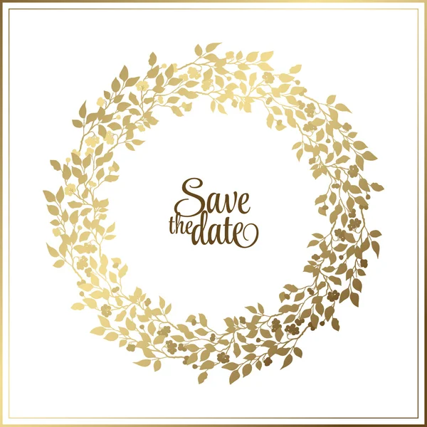 Gold leaf Rope frame on a black background with a place for your text. Circle natural wreath for invitation cards, save the date, wedding card design. — Stockový vektor