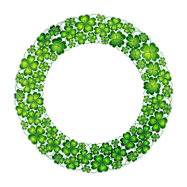 Doodle green clover lucky shamrock circle wreath Saint Patrick's Day vector line art isolated — Stockvector