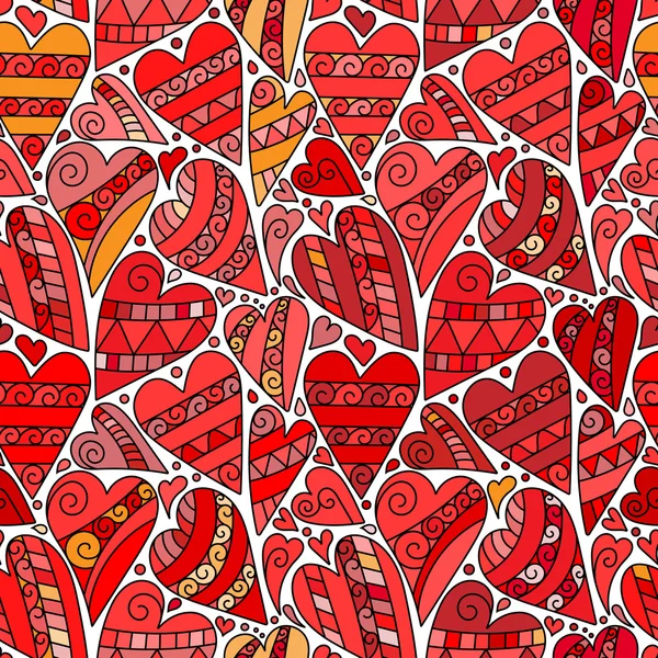 Vektor Doodle Herzen nahtlosen Muster Hintergrund mit vielen roten handgezeichneten Herzen. perfekt für Valentinstag-Design. — Stockvektor