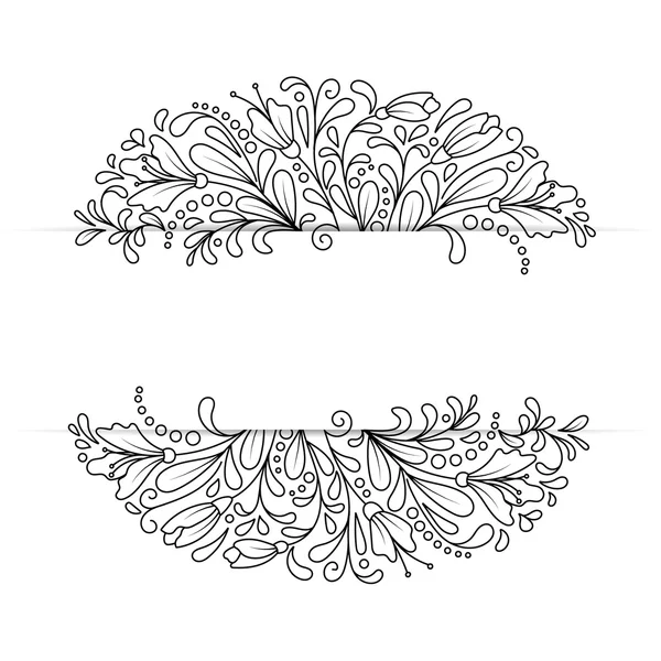 Vecteur Monochrome Fond Floral. Ornement de caniche dessiné à la main avec des fleurs. Modèle de carte de vœux — Image vectorielle