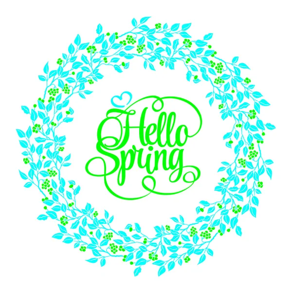 Stylized wreath with doodle flowers. Round floral frame for your text. Hello spring card template. — Stock Vector