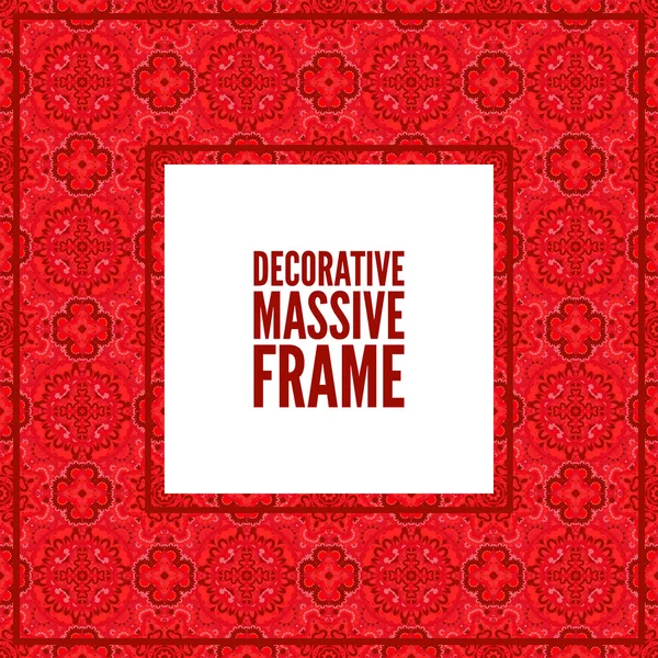 Decorative colorful square frame with lace ornament. Oriental style. Card template with place for logo and text. Vintage vector background, brigth red — Stock Vector