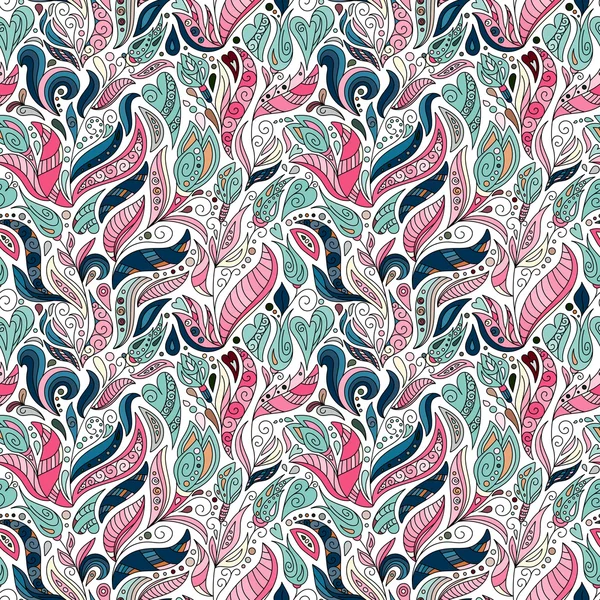 Vector seamless floral pattern in doodle style. Bright pastel pink blue pattern with flowers, hearts and leaves. Background for wallpaper, paper, greeting cards, invitations and tissues. — Διανυσματικό Αρχείο