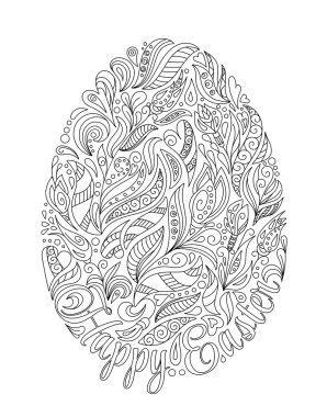 Paskalya yumurtası zentangle tarzı desenli. Yetişkin yaş ve üstü çocuklar için boyama kitabı. Boyama sayfası. Anahat çizme. Vektör çizim. Kartı şablonu el için yapılan.