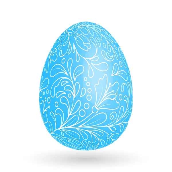 Ilustración vectorial de huevo de Pascua floral sobre fondo blanco. Patrón floral blanco en huevo azul . — Vector de stock