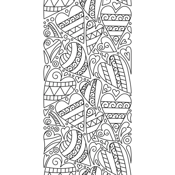 Coeurs vectoriels doodle frontière transparente. Elément décoratif Zentangle. Page de livre couleur . — Image vectorielle