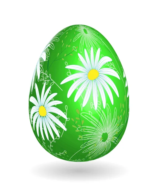 Huevos de Pascua aislados. Feliz Pascua. Objetos vectoriales. 3D. Huevos de Pascua realistas. Fondo vectorial. Flores de margarita sobre huevo verde . — Vector de stock