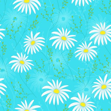 Çiçek seamless modeli ile narin çiçekler, el-çizim. Vektör çizim. Daisy temalı yinelenen desen