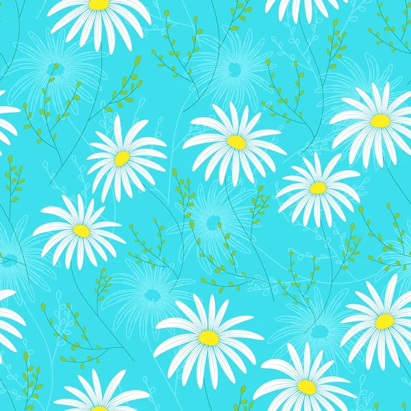 Motif floral sans couture avec des fleurs délicates, dessin à la main. Illustration vectorielle. Daisy motif de répétition thématique — Image vectorielle