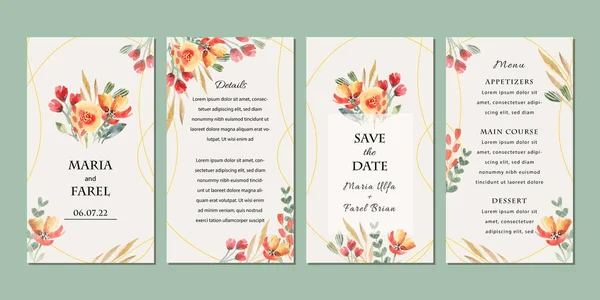 Modèle Invitation Mariage Instagram Histoire Avec Décoration Florale Aquarelle — Image vectorielle