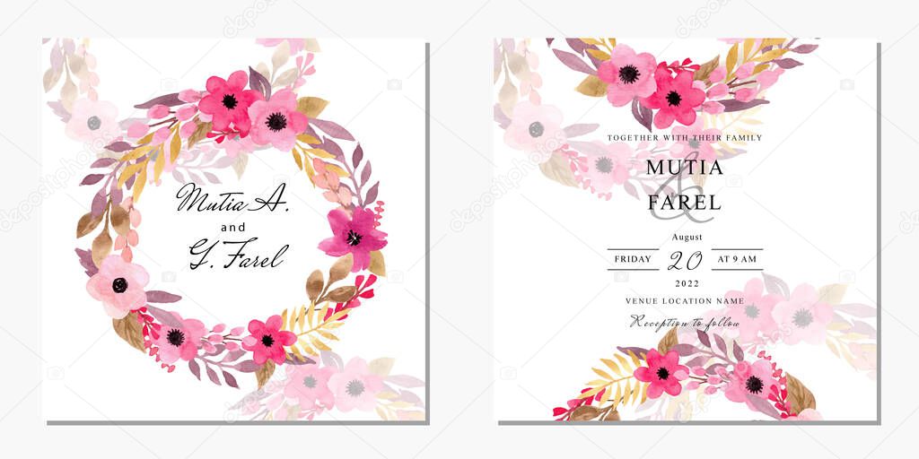 Watercolor Wedding Invitation with Floral Wreath Background