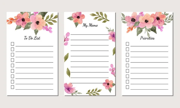 Conjunto Para Fazer Modelo Lista Com Fundo Floral Aquarela —  Vetores de Stock