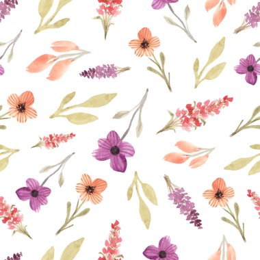 El Boyalı Suluboya Vahşi Çiçekler Kusursuz Desen