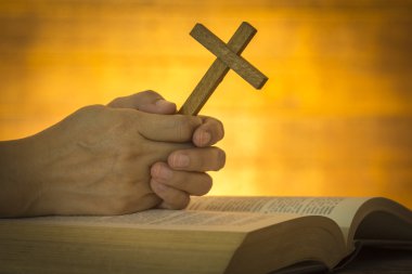 pray, Human hands holding a cross clipart