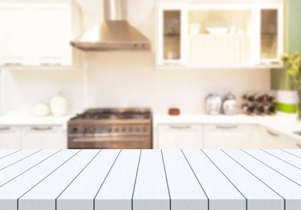 Ξύλινη Επιφάνεια Τραπεζιού Θολώνει Φόντο Της Κουζίνας Μπορεί Χρησιμοποιηθεί Για — Φωτογραφία Αρχείου