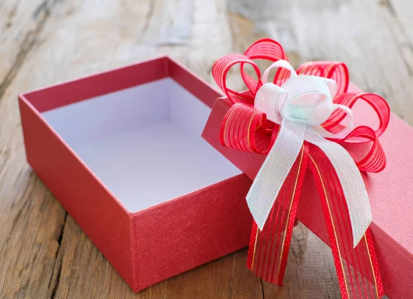 Gifts Anniversary Celebrate Red Gift Box Table Space Text — Stock Photo, Image