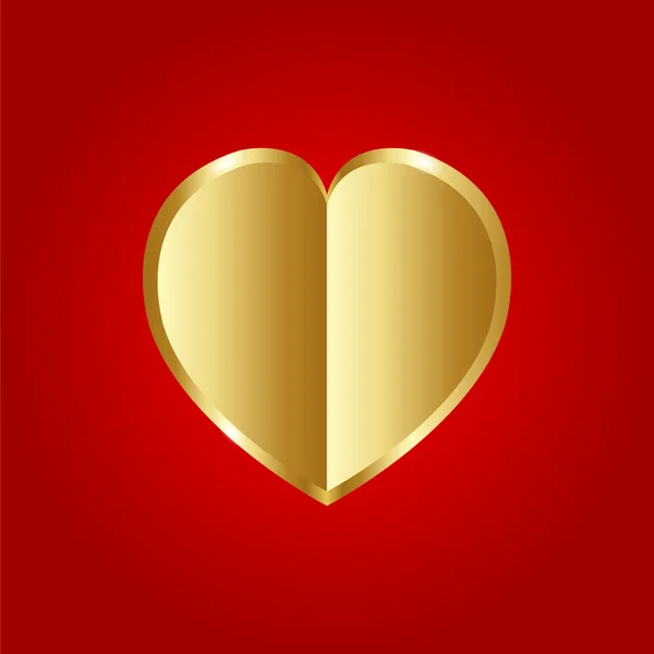 Papier coeur doré sur fond rouge — Image vectorielle