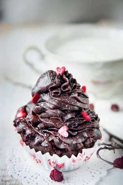 Aftelkalender voor Valentijnsdag cupcake versierd met — Stockfoto