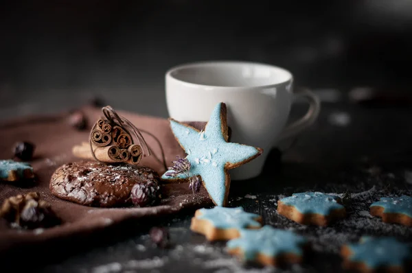 Biscoitos caseiros de chocolate de Natal, estrela e canela s — Fotografia de Stock