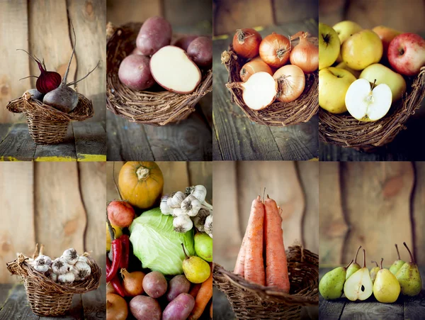 Autumn harvest. Collage of raw organic vegetables and fruit. Foo — Stock Photo, Image