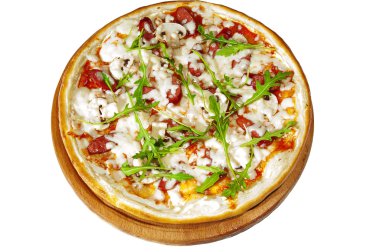 Pizza tütsülenmiş sosis ve mantar ile