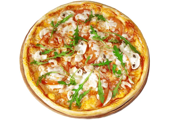 Pizza with shrimps, mushrooms and tomatoes — Stock Photo, Image