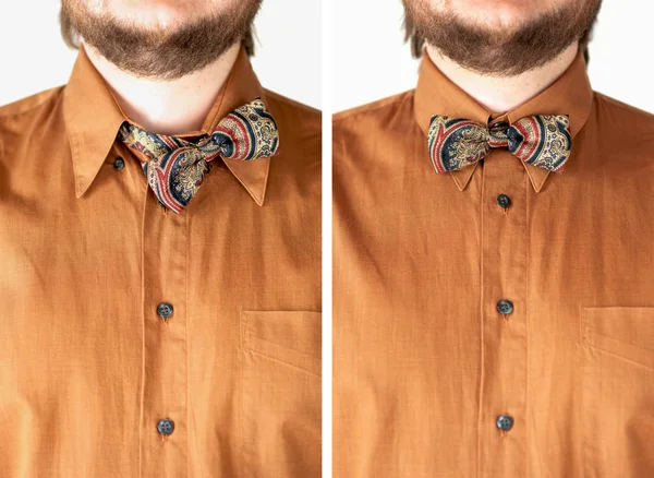 Pajarita colorida con camisa marrón — Foto de Stock