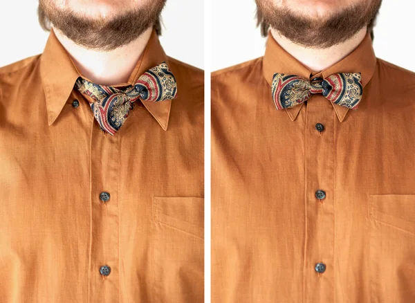 Noeud papillon coloré avec chemise marron — Photo