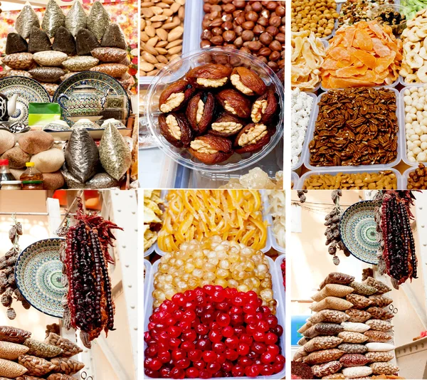 Collage of oriental sweets on market. — Stock Photo, Image