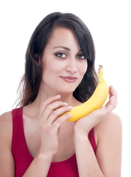 Pretty woman with banana Stock Image