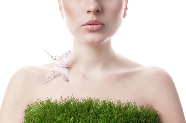 Primavera ragazza felice con le farfalle — Foto Stock