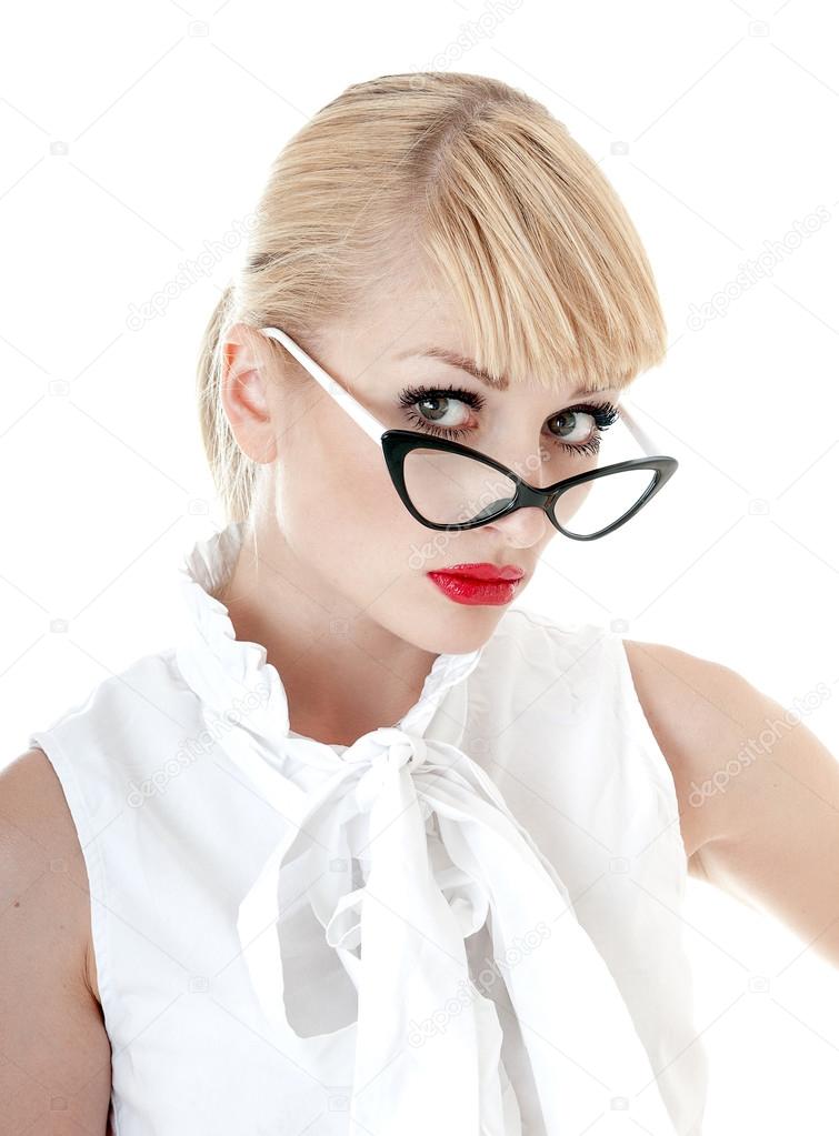 Portrait of seductive businesswoman wearing glasses