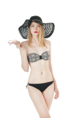 Summer girl in a bikini -  on white background.