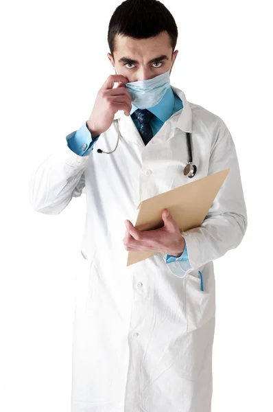 Confident young medical doctor on white background — Stock Photo, Image