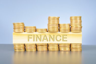 Ahşap üzerine yazılmış kelime ile altın sikke yığını