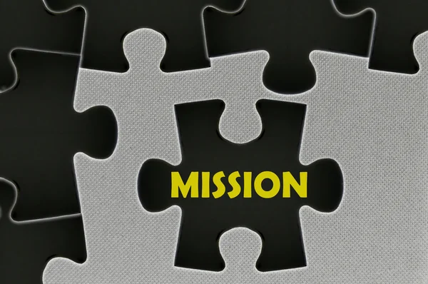 A fehér kirakós játék írott szó misszió — Stock Fotó