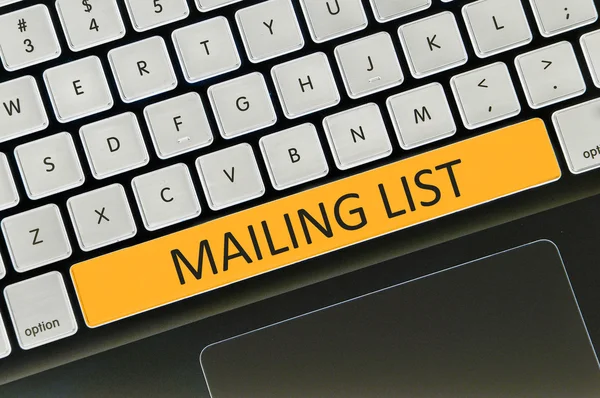 Tasto tastiera scritta parola mailing list — Foto Stock