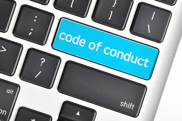 O botão do teclado do computador escreveu o código de conduta da palavra — Fotografia de Stock