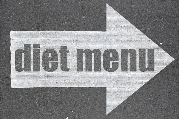 Strzałka na asfaltowej drodze napisane słowo dieta menu — Zdjęcie stockowe