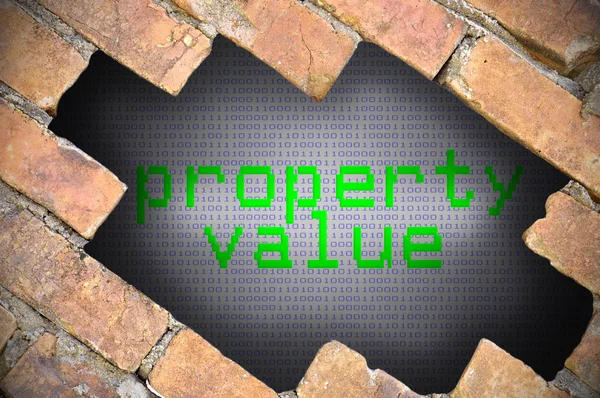 Hole In Brick Wall With property value Word — Stock Photo, Image